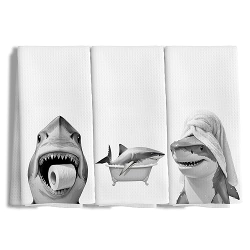 Funny Shark Hand Towels for Kids - Set of 3, 16x24 Inch