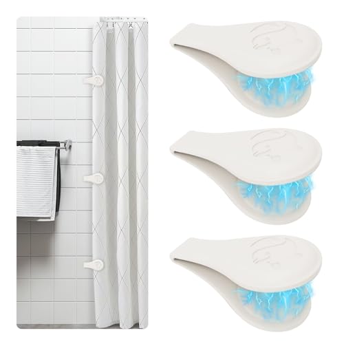 Vaszu Magnetic Silicone Shower Curtain Clips 3 Pack - White, 1.8"W x 3.3"L