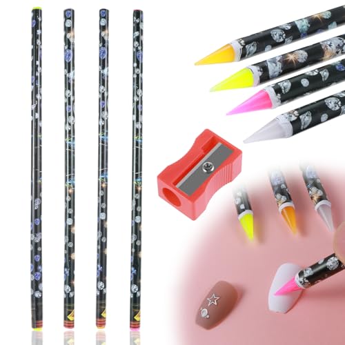 Prasacco 4 Pcs Rhinestone Picker Wax Pencil Set with Sharpener for Nail Art