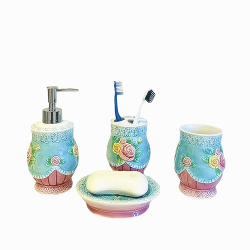 Victoria Rose Ceramic 4-Piece Bathroom Accessory Set - Multicolour