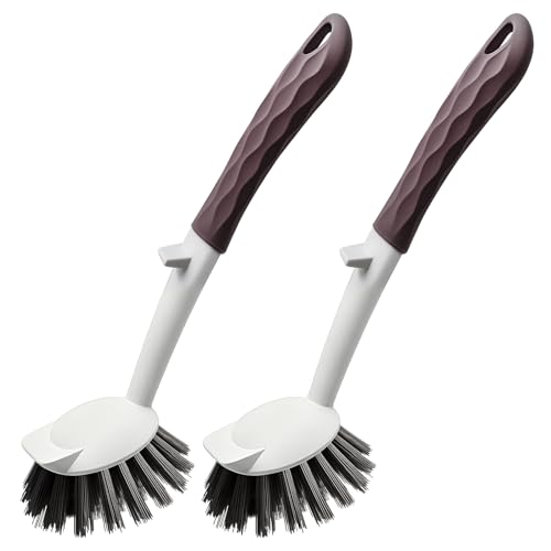 Dish Brush Set - 2 Pack with Ergonomic Handle & Built-In Scraper