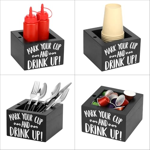 Wooden Disposable Cup Holder with Marker Slot - Rustic Drink Organizer for Parties & Home