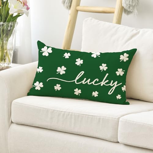St. Patrick's Day Lucky Clover Throw Pillow Cover - 12x20 Inch