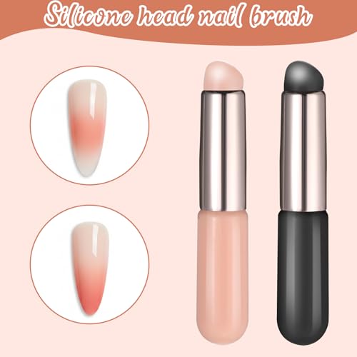 Axafazup 2 PCS Silicone Ombre Nail Art Brush & Chrome Powder Applicator