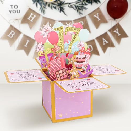17th Birthday Pop Up Card for Girls - Unique 3D Greeting Gift