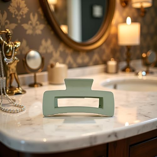 Green Square Hair Claw Clip Large Non-Slip Strong Hold for Thick Hair