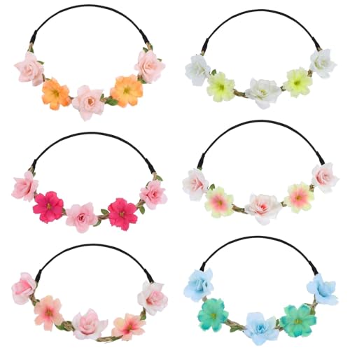 Neyauo 6 Pcs Floral Crown Headband Boho Hair Wreath for Women and Girls