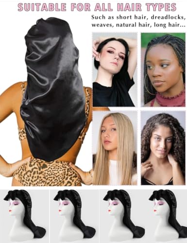 Large Long Satin Bonnet for Women - Stretchy Tie Band Sleep Cap