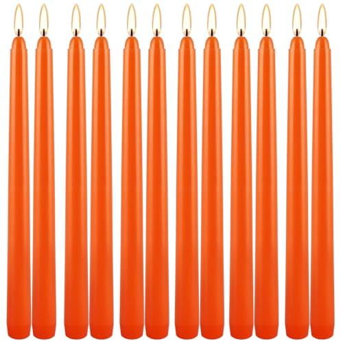 10-Inch Orange Taper Candles - 12 Pack, Unscented & Dripless for Events