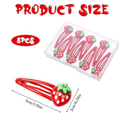 8 PCS Strawberry Hair Clips Cute Red Metal Fruit Barrette Set