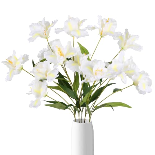 Artificial Silk Iris Flowers - 5Pcs Long Stem Faux Flowers for Decor