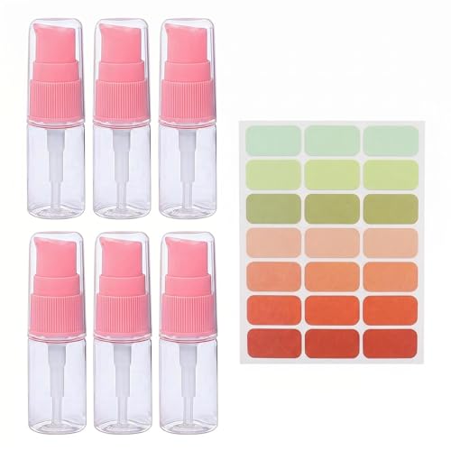 Light Red 10ml Clear Plastic Cream Pump Bottles - 6 Pack with Labels