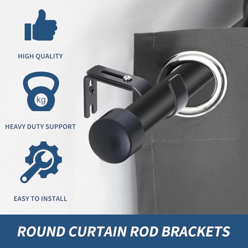 Adjustable Curtain Rod Brackets for 1 Inch Rod - Black Iron, 3 Pack