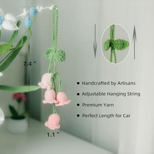 Crochet Lily of The Valley Car Charm - Handmade Pink Flower Decor for Mirror & Bag