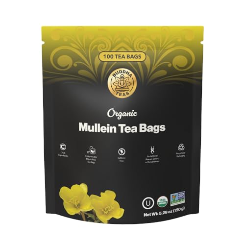 Buddha Teas Organic Mullein Leaf Tea - 100 Caffeine-Free Bags