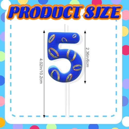 Conelist Number 5 Birthday Cake Candles - Blue & Gold Rings, 1 Piece, Party Decor