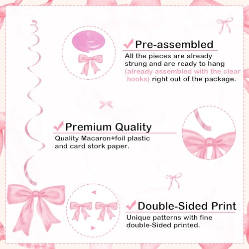 Pink Bow Hanging Swirls Decorations - 20 Pack Party Decor