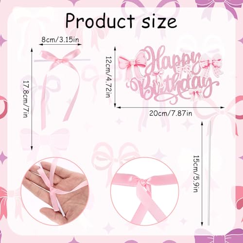 Retro Bow Cake Topper Set with Happy Birthday Sign - 10 Pieces