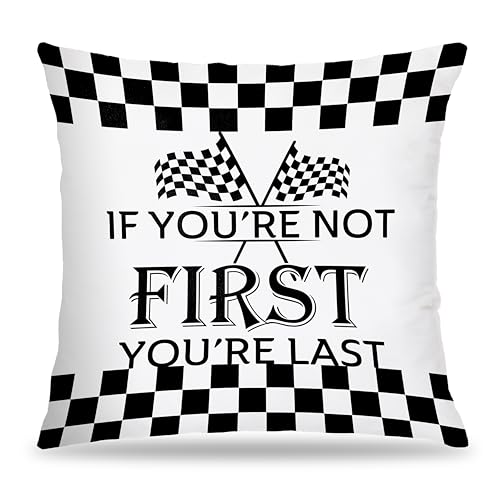Motivational Race Car Pillow Cover 18x18 - Boys Room Decor, Checkered Inspirational Throw Pillow Cover - Colour-Inspirational Design
