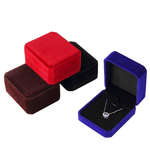 Lamoutor Velvet Jewelry Gift Box Set - 4 Pack (Red, Black, Blue, Coffee)