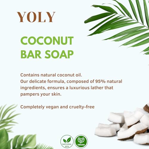 YOLY Natural Coconut Bar Soap 90g Pack of 4 Moisturizing Vegan Skincare