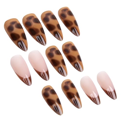 Octoswave Long Almond Press on Nails Leopard Tortoiseshell Glossy Brown 24Pcs