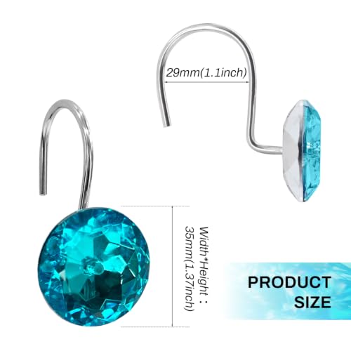 Lake Green Bling Shower Curtain Hooks - 12PCS Rhinestone Design