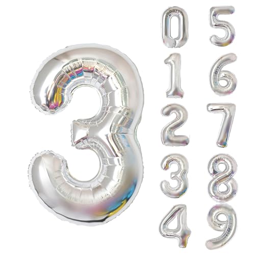 40 Inch Giant Silver Number 3 Foil Balloon for Birthday Party Decor