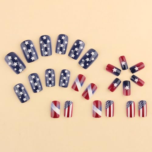 BABALAL Patriotic Press On Nails Medium Square American Flag Fake Nails