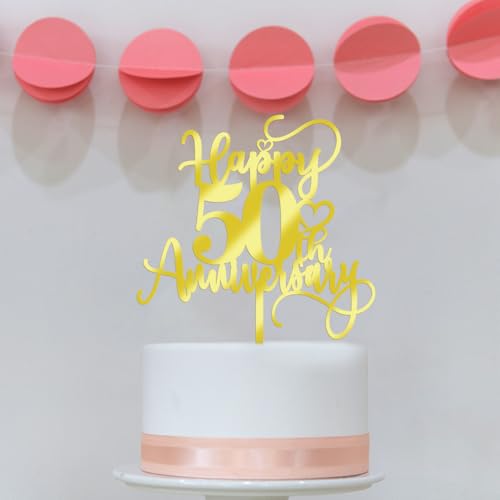 Acrylic Happy 50th Anniversary Cake Topper - Pre-Assembled