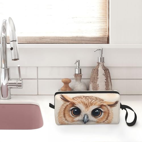 Small Owl Makeup Bag - Cute Travel Cosmetic Pouch in Durable Oxford Fabric