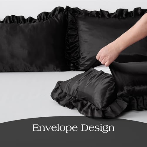 Ruffled Satin Pillowcase Body Size 20x54 inch Black - 1 Pack