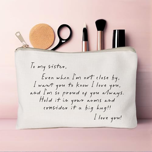 To My Sister Long Distance Makeup Bag Linen Cosmetic Gift