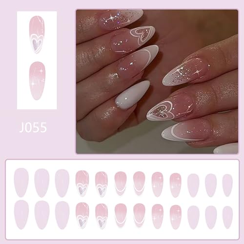Valentine Press on Nails Medium Almond White French Tip Fake Nails
