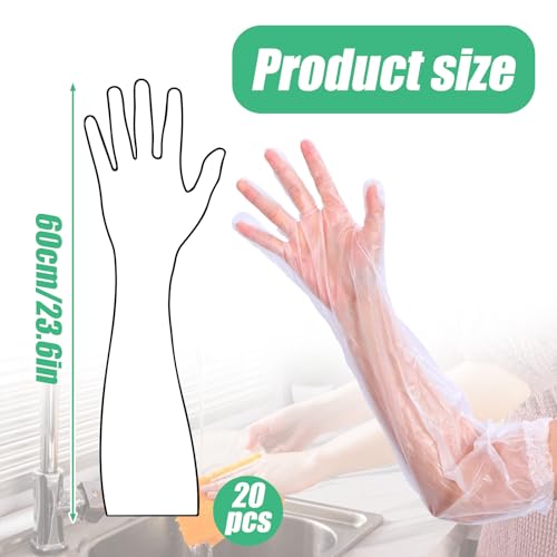 20PCS Extra Long Disposable Cleaning Gloves - 23.6in Waterproof PE Gloves