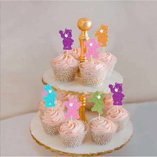 25Pcs Colorful Bear Cupcake Toppers for Kids Birthday & Baby Showers