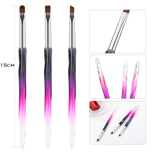 Gemsanva 3-Piece Nail Art Clean Up Brushes Set - Black Purple
