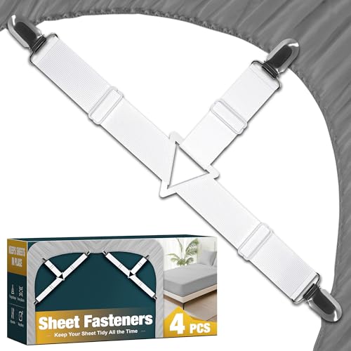Triangle Style 4 Pack Adjustable Bed Sheet Fasteners with Clips