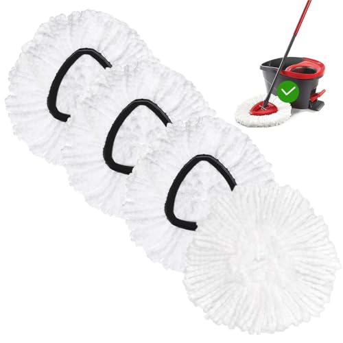 FOOKCIAN 4 Pack Microfiber Spin Mop Replacement Heads - White