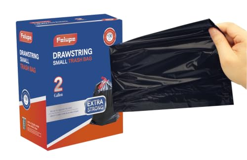 Feiupe 2 Gallon Trash Bags - 100 Count Thick Drawstring Liners