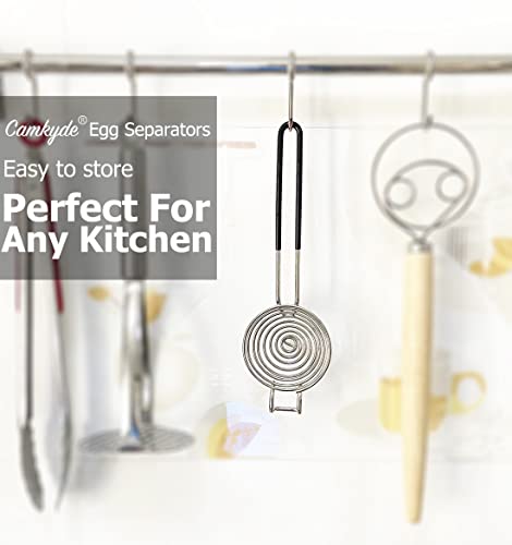 Black CAMKYDE Stainless Steel Egg Separator Set of 2 – Food Grade Egg Yolk & White Strainer