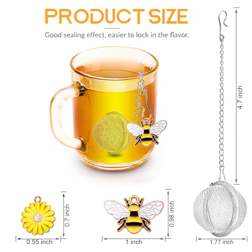 TeaSanavie Stainless Steel Tea Infusers Set of 2 with Honeybee & Flower Charms