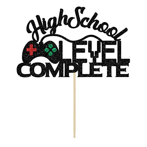 High School Graduation Cake Topper Class of 2026 Game Themed Black Glitter