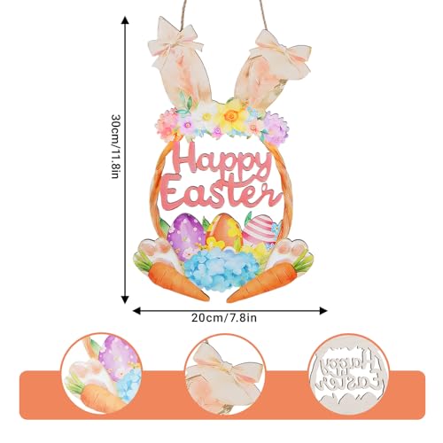 Colorful Wooden Easter Wreath with Rabbit & Floral Accents