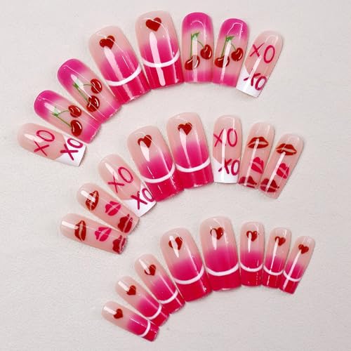 Octoswave Medium Square Press on Nails Pink Love Fake Nails 24 Pcs