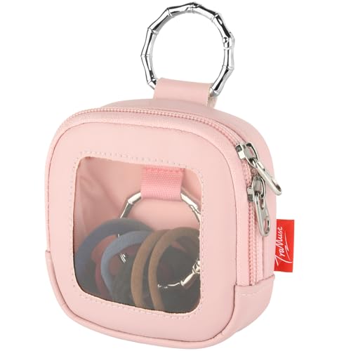 TraMust Hair Tie Organizer Bag with Clear Window, Portable PU Leather Hair Accessory Storage Case