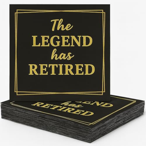 Large 50-Pack 'The Legend Has Retired' Black & Gold Napkins