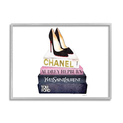 Stupell Industries Glam Fashion Book Set Black Pump Heels Framed Wall Art, 11x14, Multi-Color