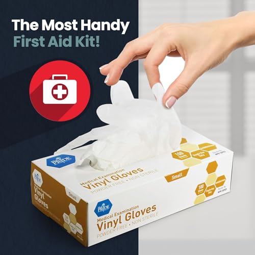 MED PRIDE Small Clear Vinyl Examination Gloves - 100 Count, Latex-Free