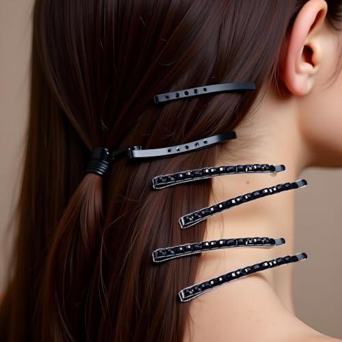 Black Rhinestone Hair Barrettes Set of 4 Sparkly Crystal Metal Hair Clips